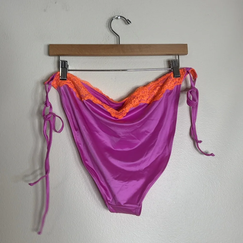 SKIMS Pink and Orange lace swim tie bikini bottom size 4X neon orchid